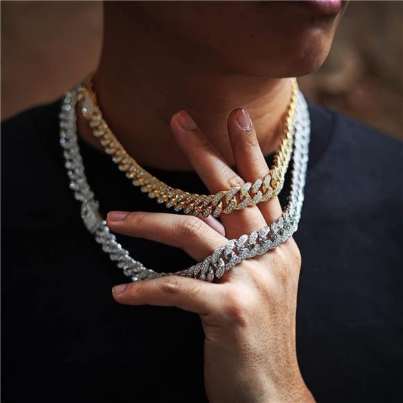 New 15MM White Gold Iced Out CZ Miami Cuban Link Chain For  15MM Miami Cuban Choker Link Chain Necklace Mens Plated Hip Hop CZ Jewelry